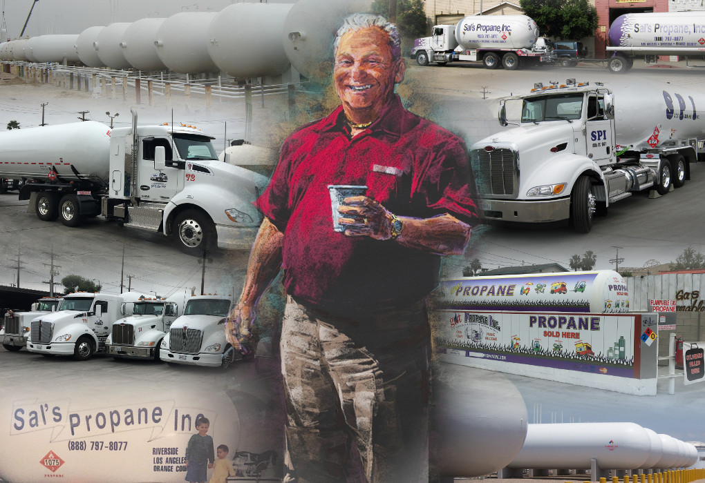 Painting of John Balsamo with Propane Trucks and Tanks Collage in Background